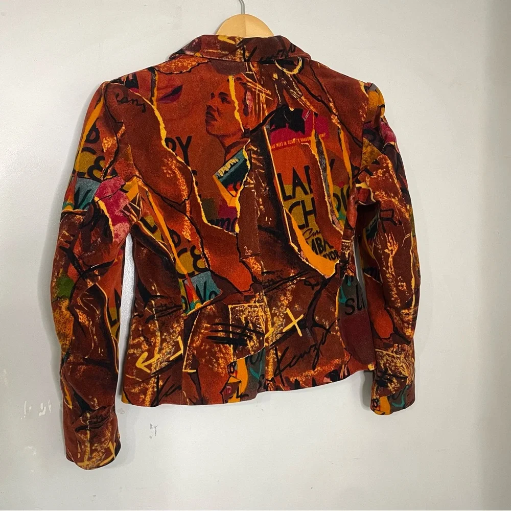 Rare KENZO JEANS 90s Velvet Collage Print Jacket Great Wave Hokusai Label FR 40 - Picture 2 of 10